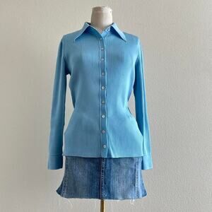 Vintage Le Roy Knitwear baby blue cardigan sweater top